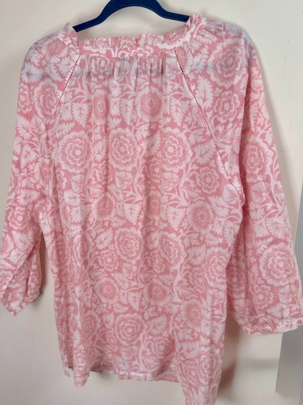Talbots 2X Pink & White Rose Floral Popover Blouse Top - Picture 4 of 11